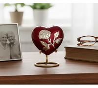 Esplanade Brass Cremation Mini Heart Urn Keepsake Memorial, Small Urn for Ashes Funeral Burial Container Jar Pot, 2.8 Inches (Maroon, 2.8", Engraved)