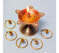 Esplanade Brass Diya Wick Holder - Pack of 6 Niranjan Kadi for Deepak and Oil Lamps, Traditional Thiri Stand for Diya, 2.6 cm Pooja Item