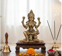 ESPLANADE Brass Lakshmi Idol | Laxmi Goddess Figurine Sculpture Murti Statue - Height 6.75" Inches