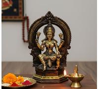ESPLANADE Brass Lakshmi Idol | Laxmi Goddess Figurine Sculpture Murti Statue - Height 9.75" Inches - Multi