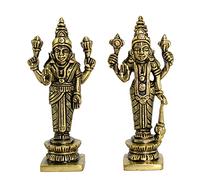 ESPLANADE Brass Lakshmi Narayan - Lord Vishnu Laxmi in Ksheer Sagar - Murti Idol Statue Sculpture - 3.1" Inches (Antique)