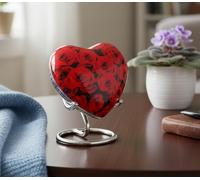 eSplanade Brass Mini Cremation Urn Heart-Shaped Keepsake, Red, 2.75"