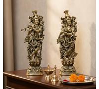 ESPLANADE Brass Radha Krishna Kishan Murti Idol Statue Sculpture | Pooja Idols | Home Decor (Radha Krishna Antique)