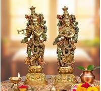 eSplanade Brass Radha Krishna Kishan Murti Idol Statue Sculpture | Pooja Idols | Home Decor (Radha Krishna Coloured)