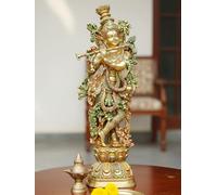 ESPLANADE - Brass Radha Krishna Pair Murti Idol Statue Sculpture (29") Multicolour (Krishna Coloured)