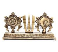 ESPLANADE Brass Shankh Chakra Namah Showpiece | Shankha Chakra Tilak | Shankha Gada Padma | Padmanabha Swami | Vishnu | Home Decor |