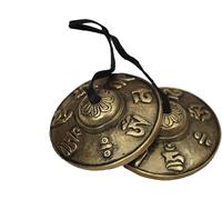 Esplanade Brass Tingsha Bell Cymbals, Manjeera, Tibetan Bells Chime, Tibetan Meditation Tingsha, Embossed Hand Percussion Musical Instrument, Traditional Indian Music Instrument