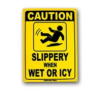 eSplanade - "Caution - Slippery When Wet Or ICY Sign" Sticker Decal - Easy to Mount Weather Resistant Long Lasting Ink (Size 12" x 9")