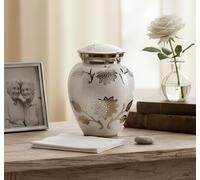 eSplanade Cremation Urn Memorial Container Jar Pot | Metal Burial Urns | Keepsake for Ashes | Brass - White - 6" Inches (Medium)