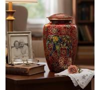 eSplanade Cremation Urn Memorial Human Ashes Container Jar Pot | Burial Funeral Urns | - Colourful Red Elephant Print - 10" Inches (Full Size)