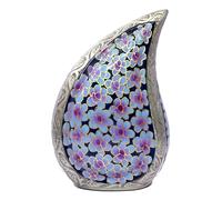 eSplanade Cremation Urn Memorial Human Ashes Container Jar Pot | Burial Funeral Urns | Teardrop Shape Green Flowers (Violet Blue, 10 Inches)