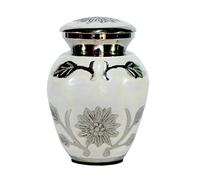 ESPLANADE Cremation Urn - Metal Memorial Container Jar Pot for Burial and Keepsake (White Carved)