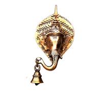eSplanade Ganesha Face Wall Hanging with Bell, Brass, Yellow, 3.7 x 2 x 7-Inch