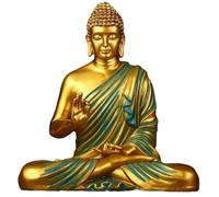 Esplanade Green and Golden Meditating Buddha Statue, Polyresin Home Decor Figurine, 15 Inches Height, Traditional Tibetan Buddhist Style for Living Room, Office, Meditation Space (Meditating Buddha)