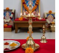 Esplanade Kerala Diya for Pooja - Diwali Diya for Pooja - Kutthu Vilakku Samai Diya for Puja Diwali Decorations, Temple Decoration - Brass (9 inch)