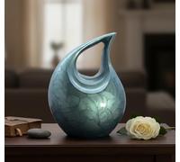 ESPLANADE Metal Cremation Urn Memorial Jar Pot Container | Full Size Carved Urn for Ashes Funeral Burial | Teardrop Urns | Grey - 10" Inches