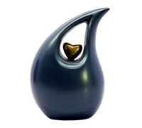 eSplanade Metal Cremation Urn Memorial Jar Pot Container | Full Size Embossed Urn for Ashes Funeral Burial | Teardrop Metal Urns | Dark Blue - 10" Inches