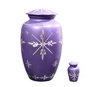eSplanade Metal Cremation Urn Memorial Jar Pot Container with Keepsake | Full Size Carved Urn for Funeral Ashes Burial | Metal Urns | Purple - 10" Inches