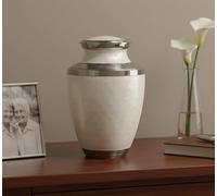 eSplanade Metal Cremation Urn | White Marble Pattern | Classic Memorial Container Jar Pot | 10"x7" | 3300 ml/200 cu in | Adult Ashes Up to 200 lb/90 kg