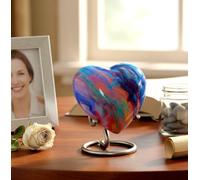 eSplanade Metal Mini Cremation Urn Heart-Shaped Keepsake Memorial Jar Pot Container | Small Urn for Funeral Ashes Burial | Wave Textured Metal Keepsake with Stand | Multicolor - 2.75" Inches