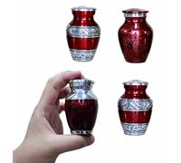 eSplanade Metal Mini Cremation Urn Keepsake Memorial Jar Pot Container - Set of 4 | Small Urns for Funeral Ashes Burial | Engraved and Textured Keepsakes | Red - 3" Inches