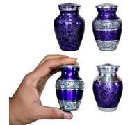 eSplanade Metal Mini Cremation Urn Keepsake Memorial Jar Pot Container - Set of 4 | Small Urns for Funeral Ashes Burial | Engraved and Textured Keepsakes | Purple - 3" Inches