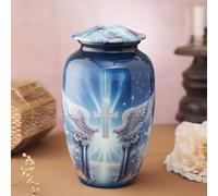 Esplanade Metal Urn for Ashes Adult Male Female -Cremation Urn for Human Ashes, Full Size Large Urn, Funeral Vase with Velvet Bag - for 80kg Adult (10" Inches) (White Blue, 10" Inches)