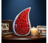 eSplanade Metal Urn Memorial Jar Container | Embossed Full Size Urn for Funeral Ashes | Teardrop Metal Urns | Fiery Red - 10 Inch (Fiery Red)