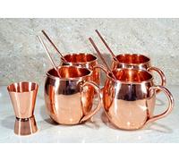 eSplanade Moscow Mule Cocktail Copper Mugs - Set of 4 Mugs, 4 Copper Straws, and a Peg Measurer