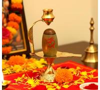eSplanade Narmadeshwar Shiva Lingam Shiv Ling with Brass Water Pitcher and Trishul - 5.25" Inches