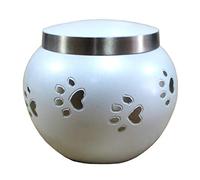 ESPLANADE Pet Cremation Urn - Brass Metal Container for Dog Cat Memorials | Burial Jar Pot Keepsake (White 30 lbs)