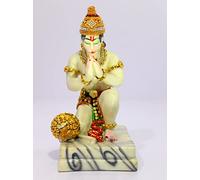 ESPLANADE Resin Hanuman Anjaneya Pavan Putra Murti Moorti Idol Statue Sculpture - 8.5" Inches - White/Multi | Pooja Idols | Home Decor
