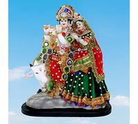 eSplanade Resin Radha Krishna with Cow Murti - 11 inches | Krishn Radhe Idol Statue Sculpture | Pooja Idols | Home Decor