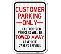 eSplanade Self Glowing Customer Parking Only Sign, Unauthorized Vehicles Towed Away - Retro Reflective Decal Sticker Easy to Mount Weather Resistant Long Lasting Ink (Size 12"x18")