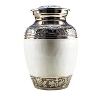 eSplanade White Brass Cremation Memorial Container Jar - Metal Burial Urn - 6 Inches
