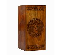 eSplanade Wooden Cremation Urn | Tree of Life Engraved | Brown - 10" Inches
