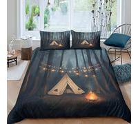 ESPLJQRYX 3D All Season Microfiber Forest camping scene Bed Quilt Cover Easy Care Bedding Set with Pillow Cases cozy night tent Duvet Cover Sets Breathable for Home Decoration Single（135x200cm）