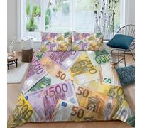 ESPLJQRYX 3D Comfortable Microfibre euro banknotes Bedding Quilt Cover Easy Care Bedding Set with Pillow Shams currency design style Comforter Cover All Season for Bedroom Decor King（220x240cm）