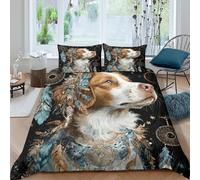 ESPLJQRYX 3D Easy Care Microfiber Dog with feathers Bedding Quilt Cover All Season Bedding Set with Pillow Shams Fantasy dreamcatcher Duvet Cover Breathable for Home Decor Super king（260x220cm）