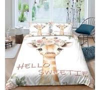 ESPLJQRYX 3D Effect Skin Friendly Microfibre Giraffe With Duvet Cover All Season Bedding Set with Pillow Cases Watercolor Baby Bedding Quilt Cover Easy Care for Men Women Kids Single（135x200cm）