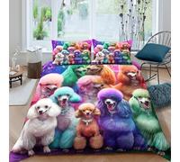 ESPLJQRYX 3D Soft Microfibre Colorful poodle group Bedding Quilt Cover Breathable Bedding Set with Pillow Cases Pet fashion show Comforter Cover All Season for Boys Girls Kids Single（135x200cm）
