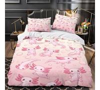ESPLJQRYX Axolotl cute 3D Printed Duvet Cover Set 3pcs Microfibre Lightweight Concealed Kawaii cartoon Duvet Insert Cover 2 Pillowcases Skin-Friendly Home Decor Kids & Girls Super king（260x220cm）