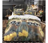 ESPLJQRYX Meerkat babies 3D Pattern Quilt Cover 3pc Premium Microfibre Stain-Resistant Cute wildlife photography Duvet Cover 2 Pillowcases Zip Closure Bed Ensemble Couple Bedroom Single (135x200cm)