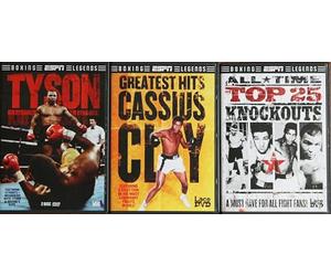 ESPN BOXING LEGENDS COLLECTION - TYSON KID DYNAMITE + CASSIUS CLAY GREATEST HITS + TOP 25 KNOCKOUTS - the best boxing dvd collection ever