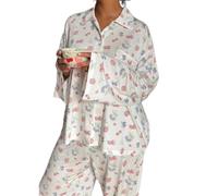 EsprAL Women 2 Piece Floral Pajamas Set, Long Sleeve Button Down Shirts and PantS,Women Fruit Printing Pajamas Lounge Set (red,Medium)