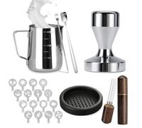 Espresso Accessories Kit 51mm Tamper: 51mm Espresso Tamper Set Espresso Kit Including Coffee Tamper, Milk Frothing Pitcher, WDT Tool Espresso, Tamper Mat, Latte Art Pen, Coffee Spoon, Coffee Stencils