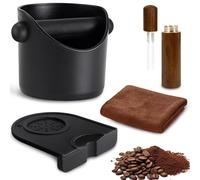 Espresso Coffee Knock Box, Coffee Machine Accessories 4.4 Inch Bin Small, Removable Knock Bar and Non-Slip Base with Coffees Stirring Needle and Towel, Coffees Grounds Knocks Box (Black)