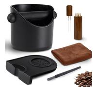 Espresso Coffee Knock Box with Cleaning Brush, Barista Coffee Grounds Container, Non-Slip Base, Removable Knock Bar & Stirring Needle, Small Coffee Machine Accessories