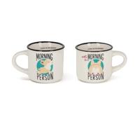 Legami - Espresso for Two Coffee Mugs, Set of 2 New Bone China Coffee Mugs, Dishwasher Safe Coffee Cup, Corgi Morning Person Theme, Diameter 5.5 cm, Capacity 50 ml