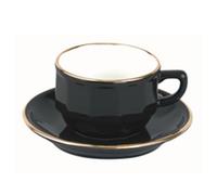 Espresso Cup And Saucer: 1 X 100Ml Apilco Bistro Moka Cup And Saucer, Black With Gold Band